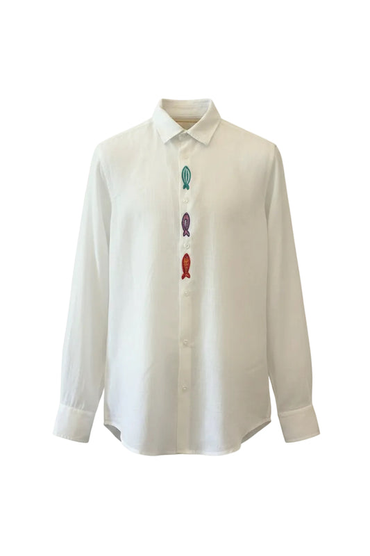 Camicia con pesciolini ricamati