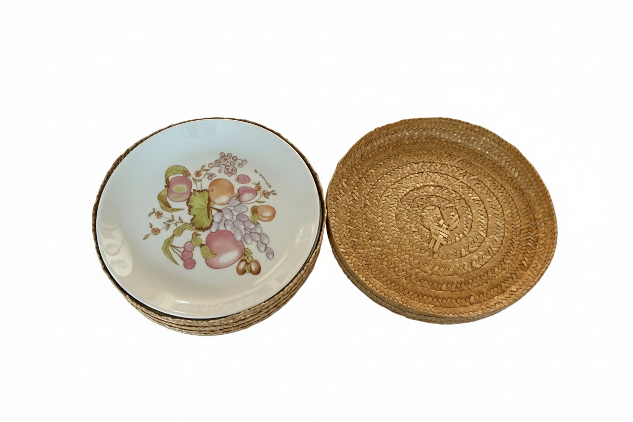 Dessert plate set with wicker basket container