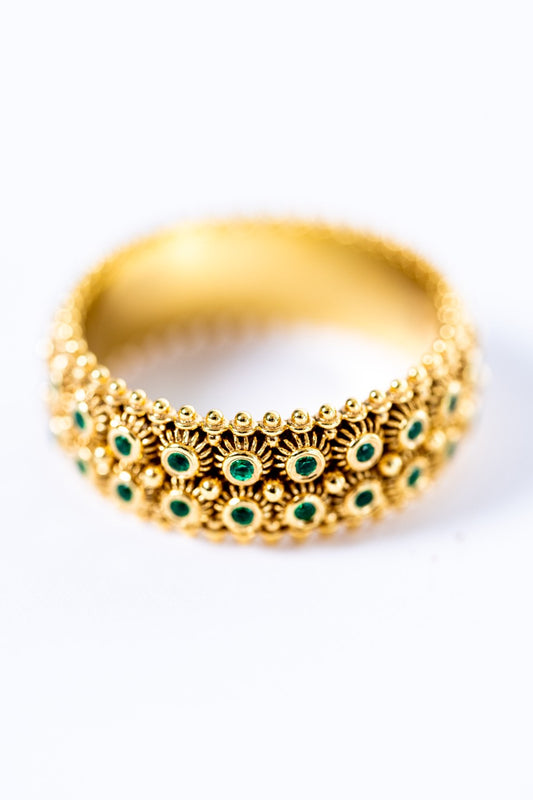 Fede Sarda a 2 file Dorato con Smeraldi HOROS