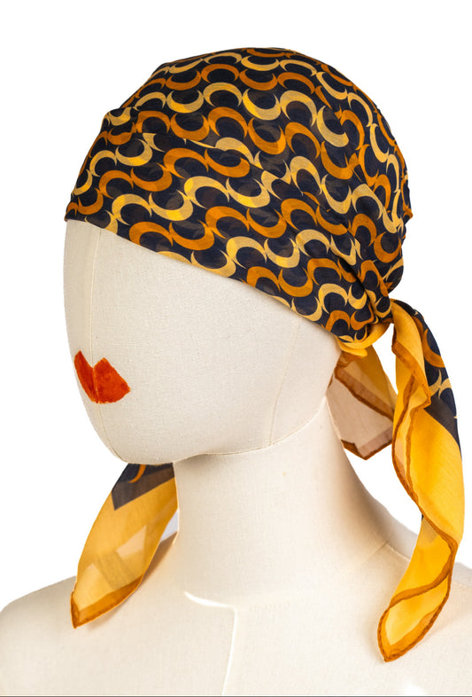 Bandana in voile stampa blu e arancio Caraluna