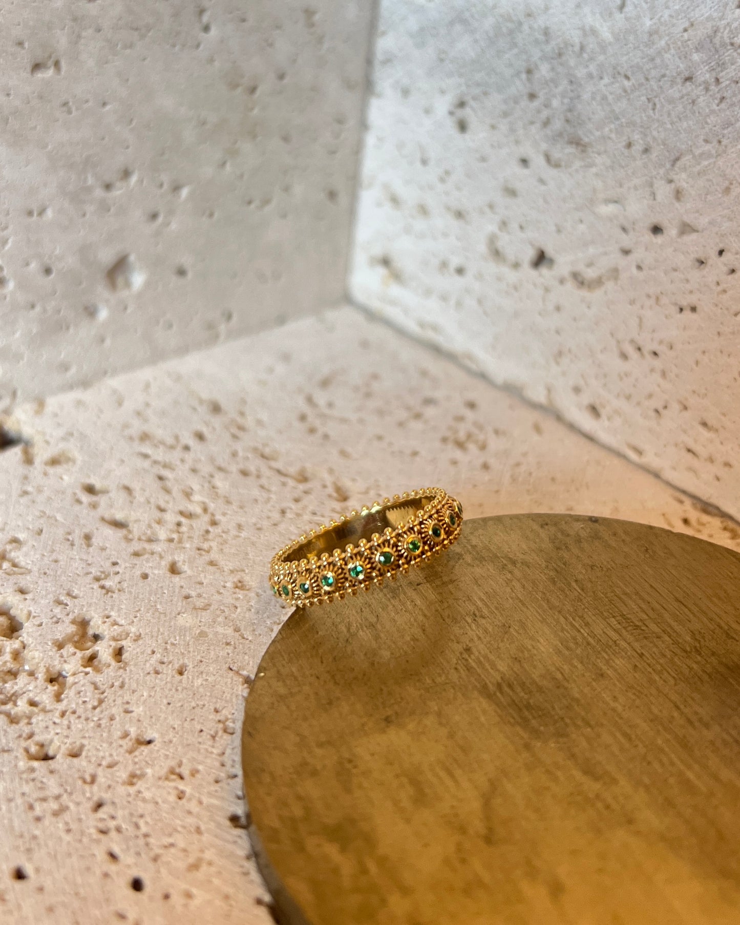 Fede Sarda a 1 fila Dorato con Smeraldi HOROS