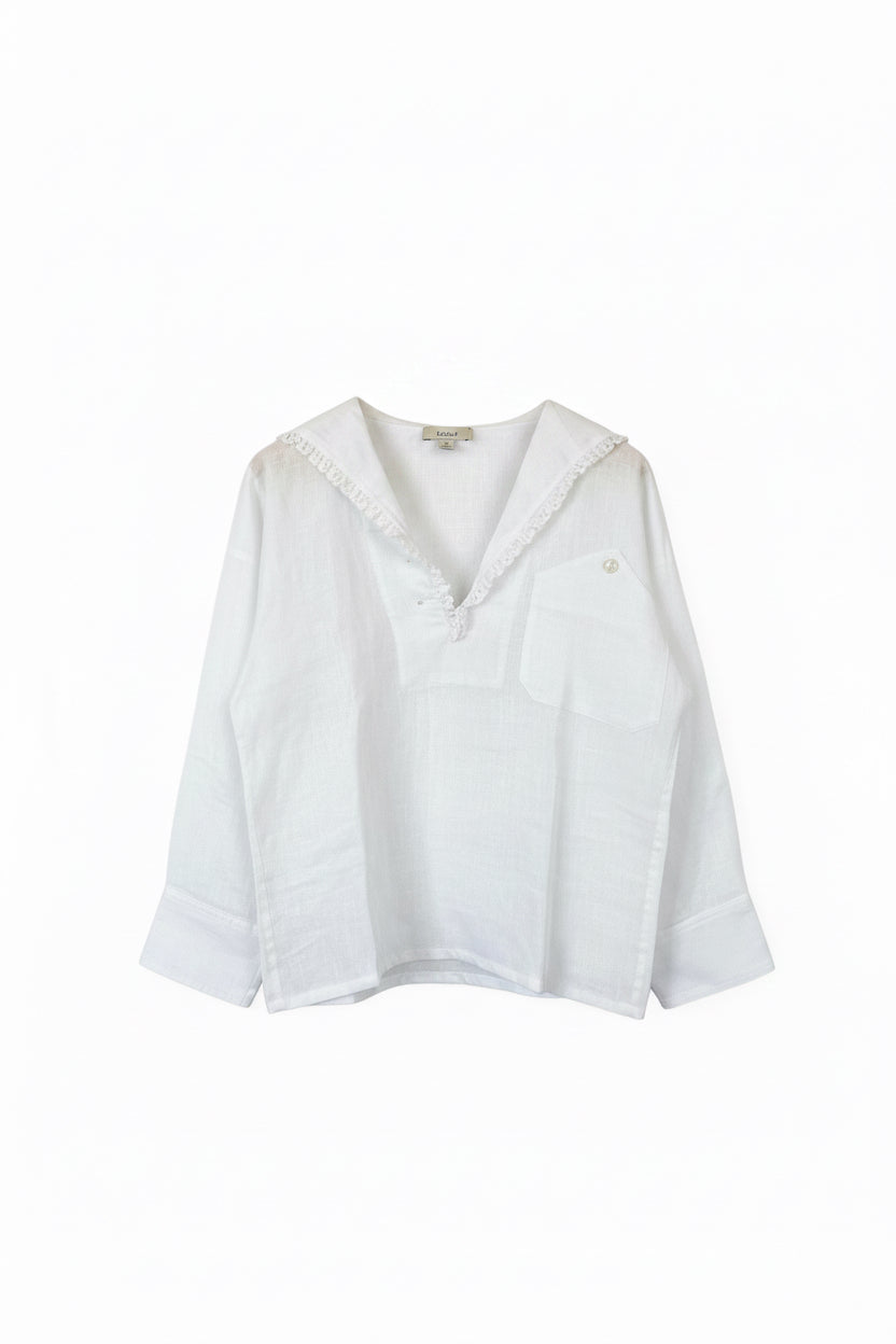Gin Sailor Shirt White Linen Caftanii