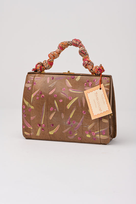 Borsetta dipinta a mano con manico intrecciato