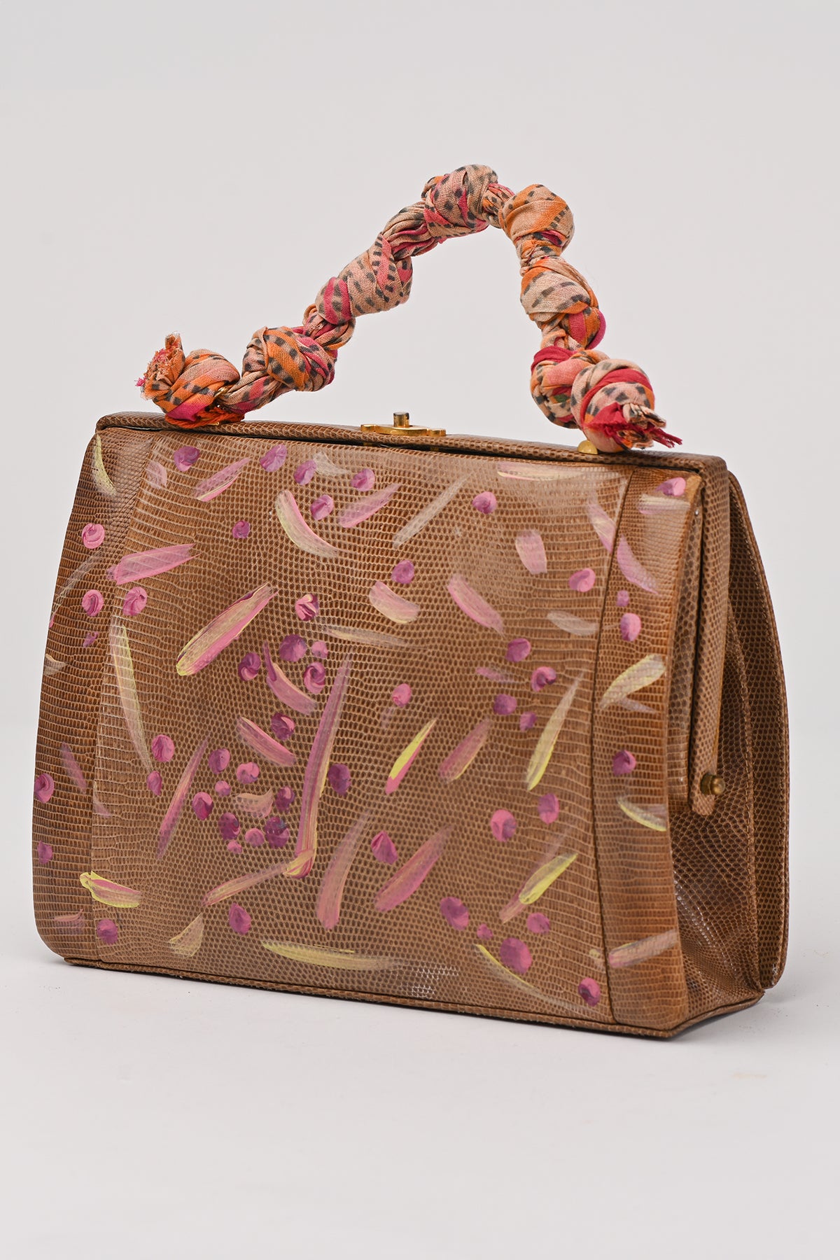 Borsetta dipinta a mano con manico intrecciato