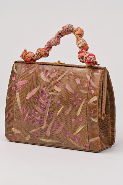 Borsetta dipinta a mano con manico intrecciato