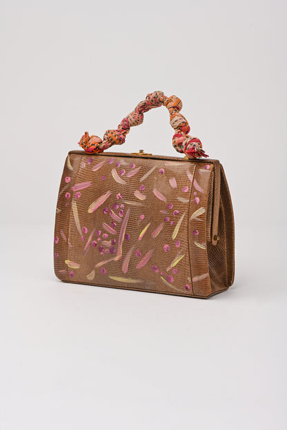 Borsetta dipinta a mano con manico intrecciato