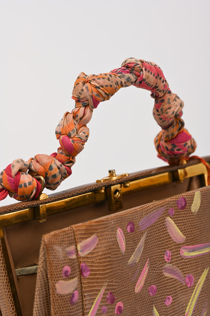 Borsetta dipinta a mano con manico intrecciato