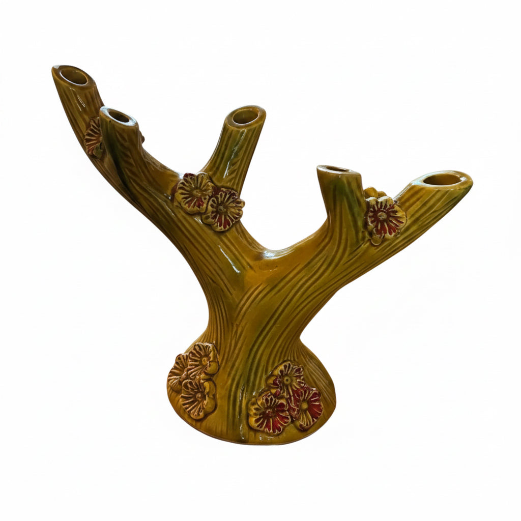 Tronchetto ceramica verde con fiori