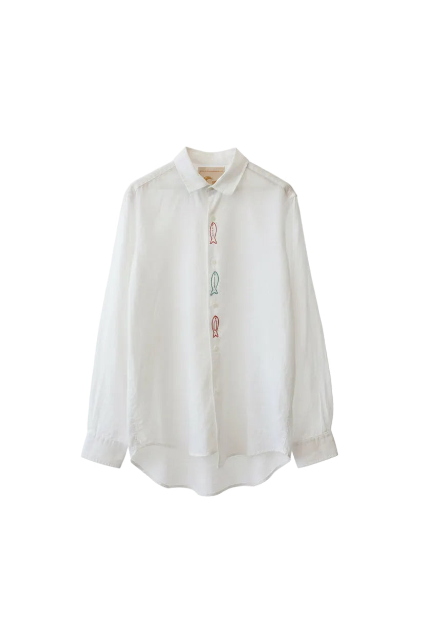 Camicia con pesciolini ricamati