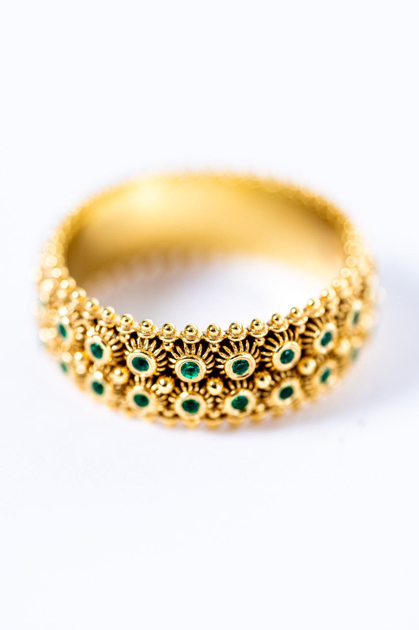 Fede Sarda a 2 file Dorato con Smeraldi HOROS