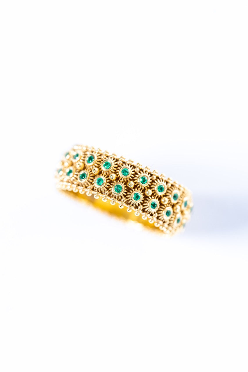 Fede Sarda a 2 file Dorato con Smeraldi HOROS