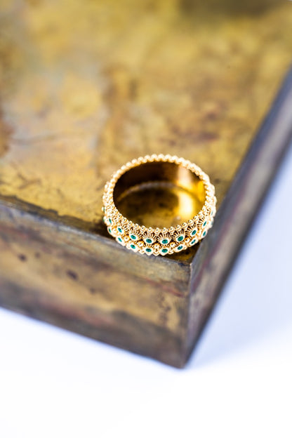 Fede Sarda a 2 file Dorato con Smeraldi HOROS