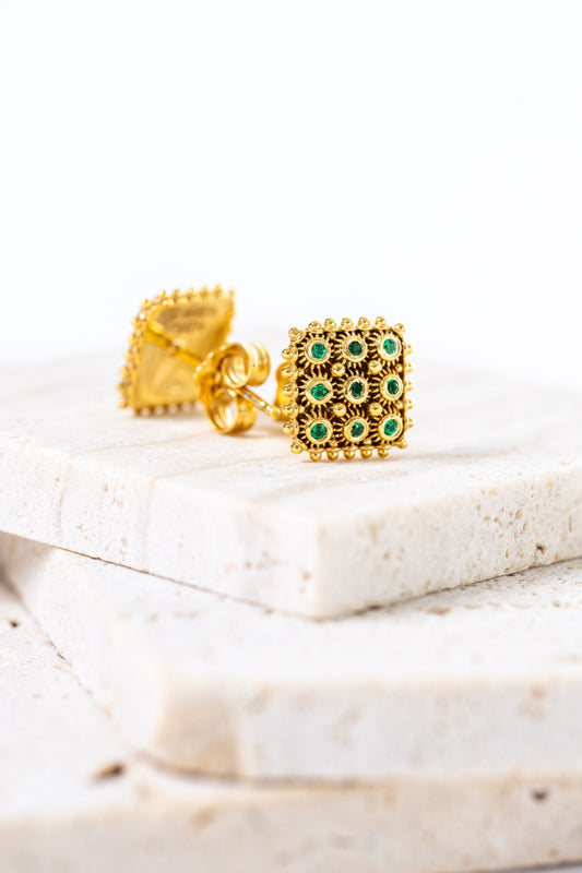 Orecchini Nido D’ape Dorato con Smeraldi HOROS