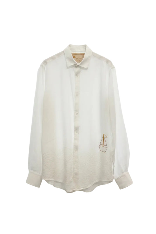 Camicia con barchetta ricamata