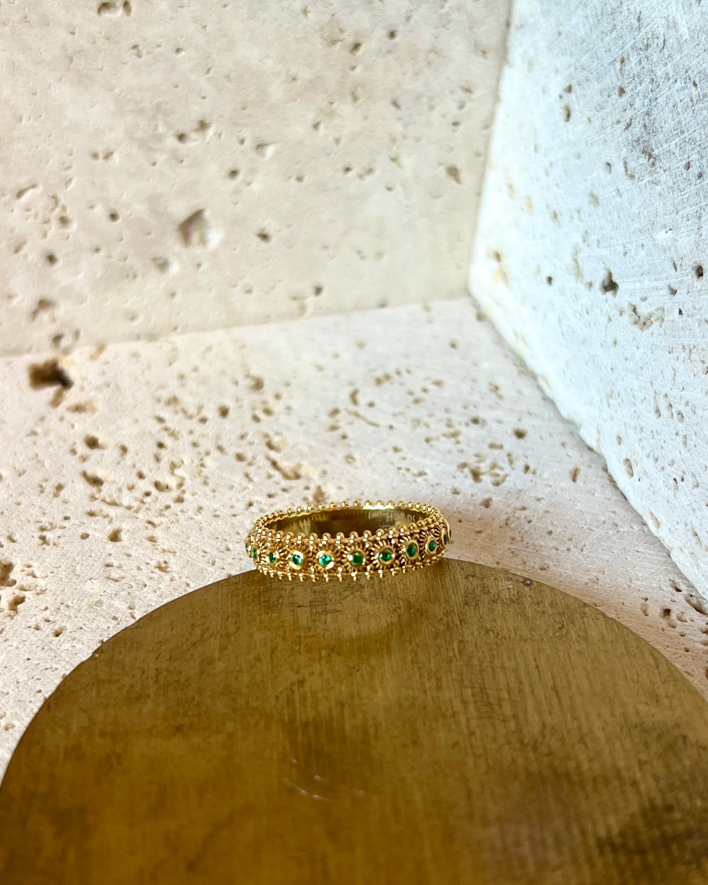 Fede Sarda a 1 fila Dorato con Smeraldi HOROS