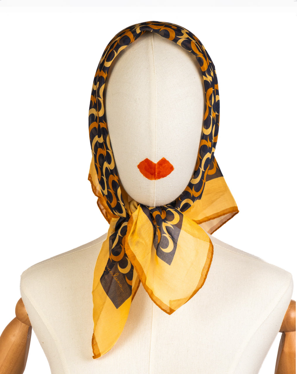 Bandana in voile stampa blu e arancio Caraluna