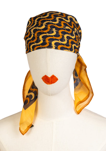 Bandana in voile stampa blu e arancio Caraluna