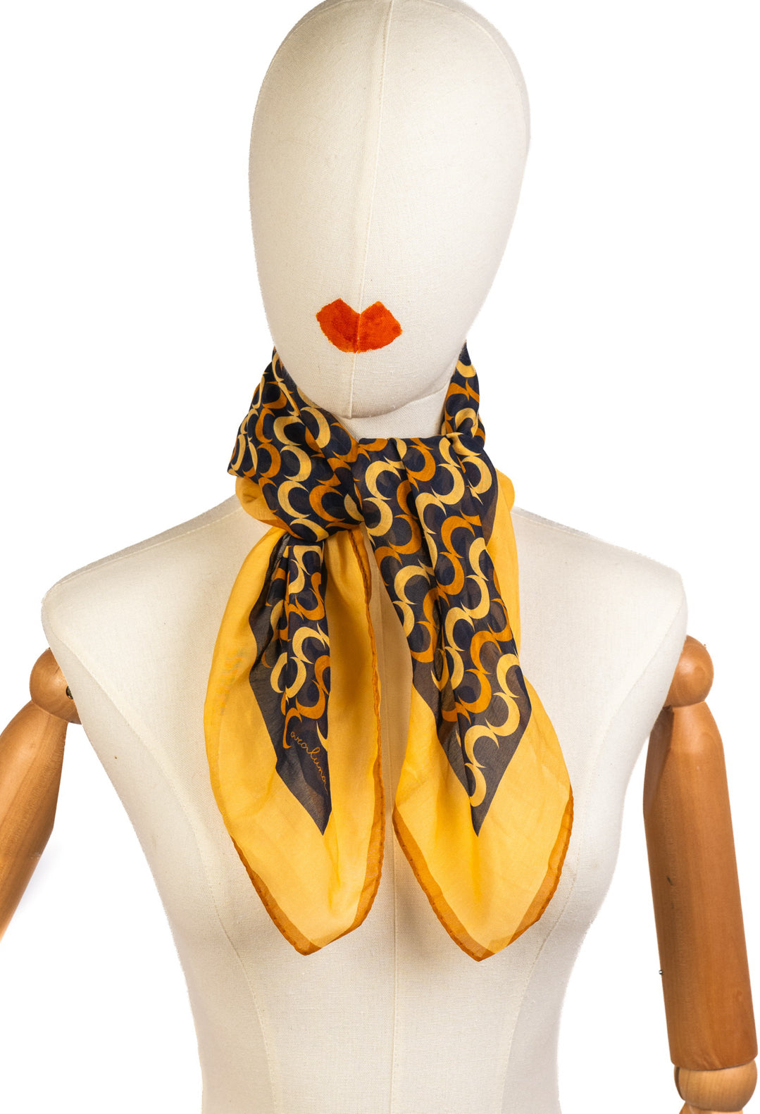 Bandana in voile stampa blu e arancio Caraluna